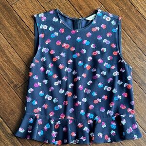 Rebecca Taylor Navy Peplum Top with Multicolor Floral Print